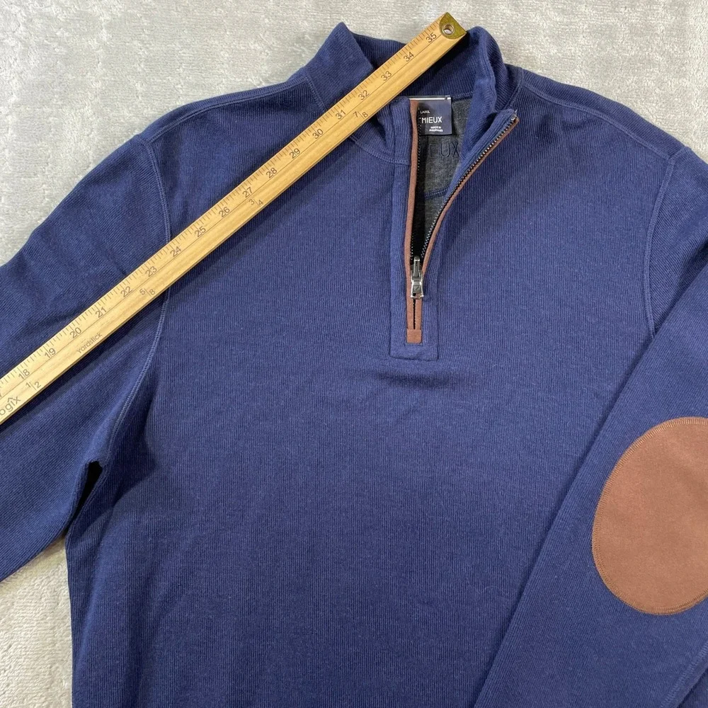 Cremieux Reversible Quarter Zip Pullover Mens Medium Blue Elbow Patches Office
